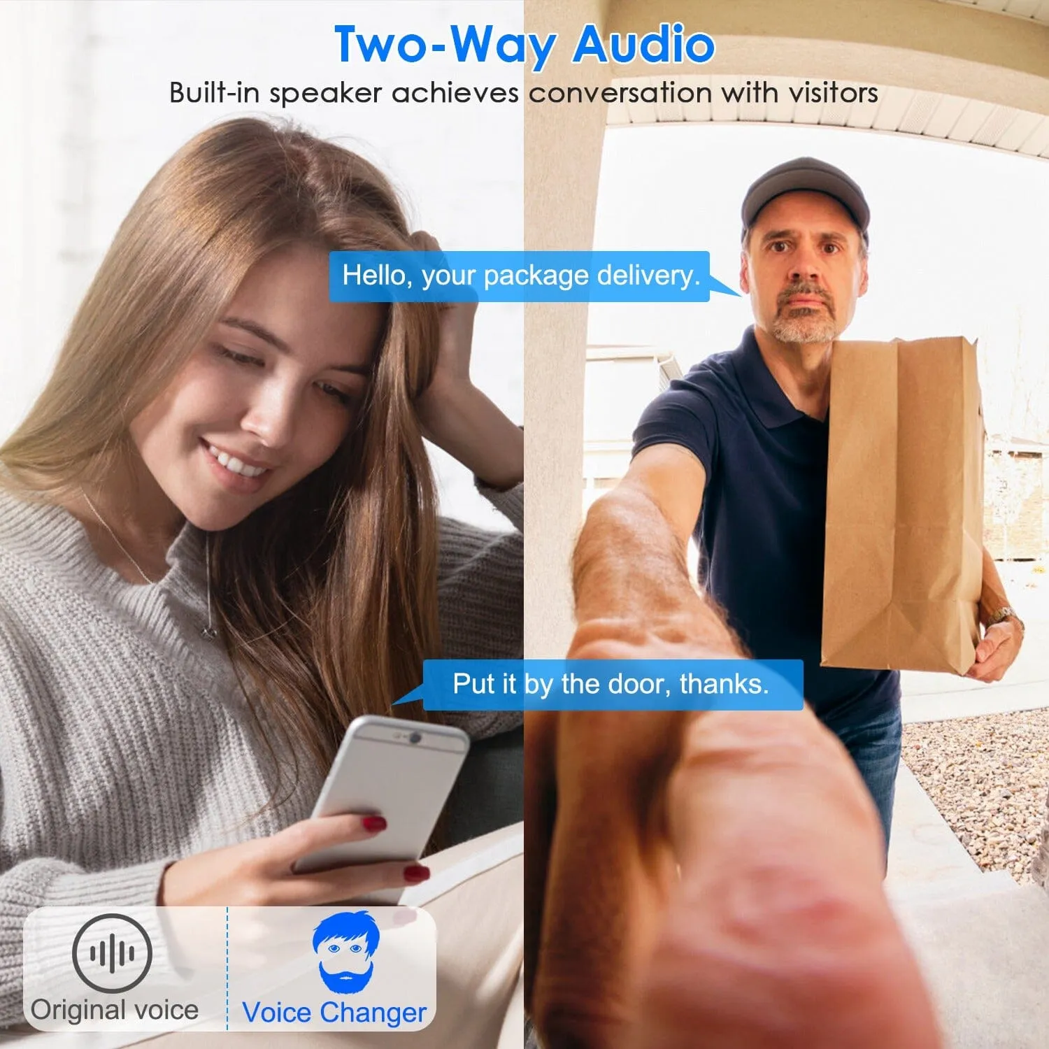 1080P WiFi Security Doorbell Camera 2-Way Audio Free Cloud Storage