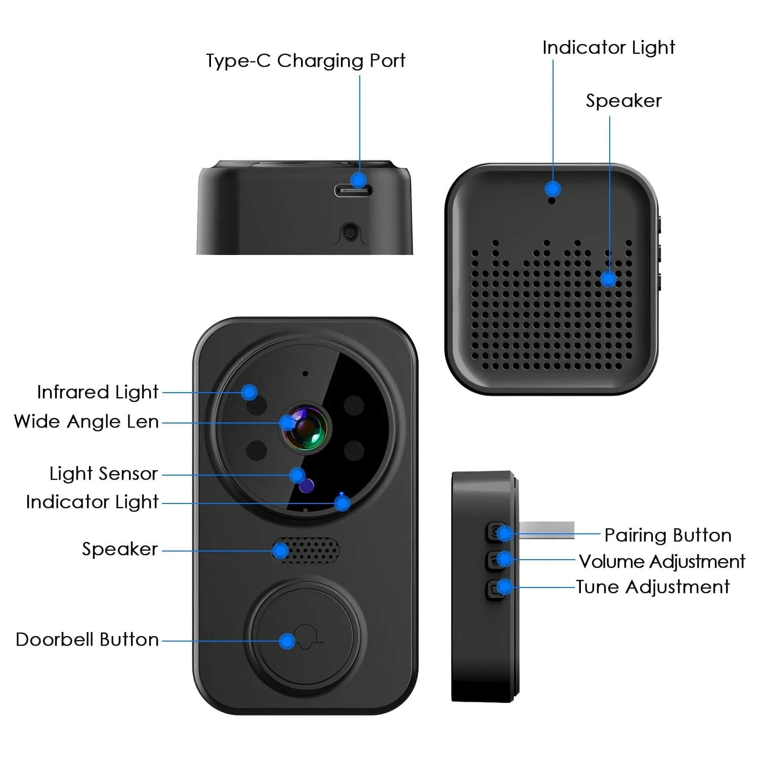 1080P WiFi Security Doorbell Camera 2-Way Audio Free Cloud Storage