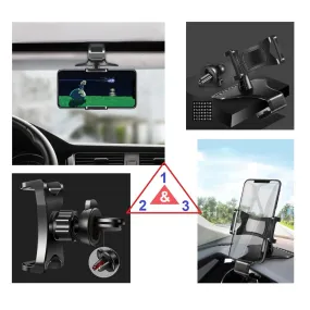 3 in 1 Car GPS Smartphone Holder: Dashboard / Visor Clamp   AC Grid Clip for Intex cloud Power , cloud Power Plus - Black
