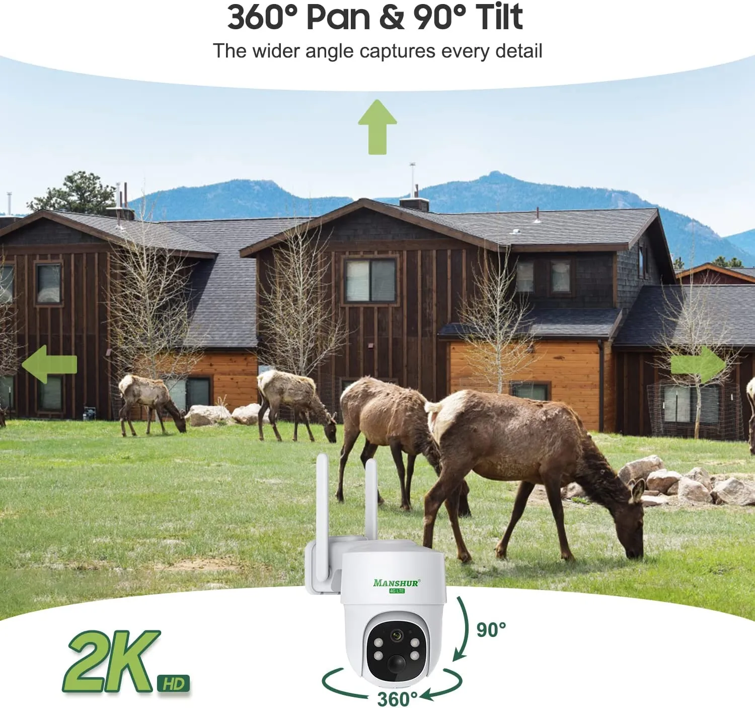 4G LTE Cellular Wireless Security Camera 360° PTZ 2K Solar No WiFi Surveillance Camera MANSHUR UB6 (UBOX App)