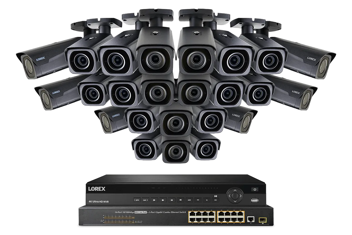 4K Nocturnal IP NVR System with 32-channel NVR, 4K IP Motorized Zoom Bullet Cameras, 250FT Night Vision