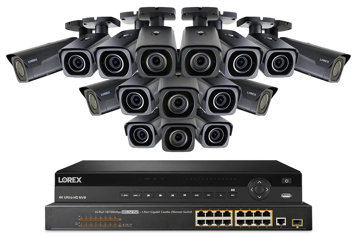 4K Nocturnal IP NVR System with 32-channel NVR, 4K IP Motorized Zoom Bullet Cameras, 250FT Night Vision