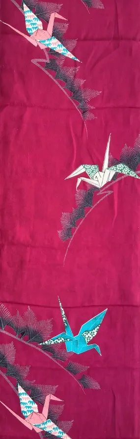 7830:1930s-50s Japanese Vintage Kimono Silk Fabric,AraiHari,60in.Orizuru Cranes