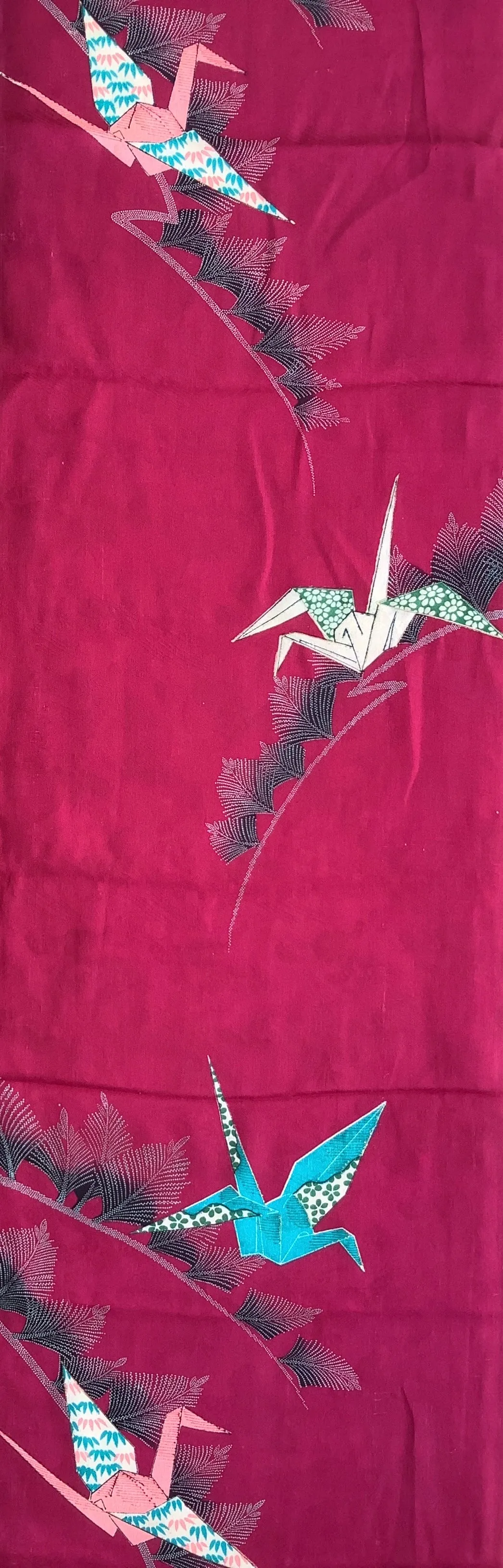 7830:1930s-50s Japanese Vintage Kimono Silk Fabric,AraiHari,60in.Orizuru Cranes