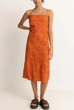 Adia Paisley Bias Cut Midi Dress - Orange