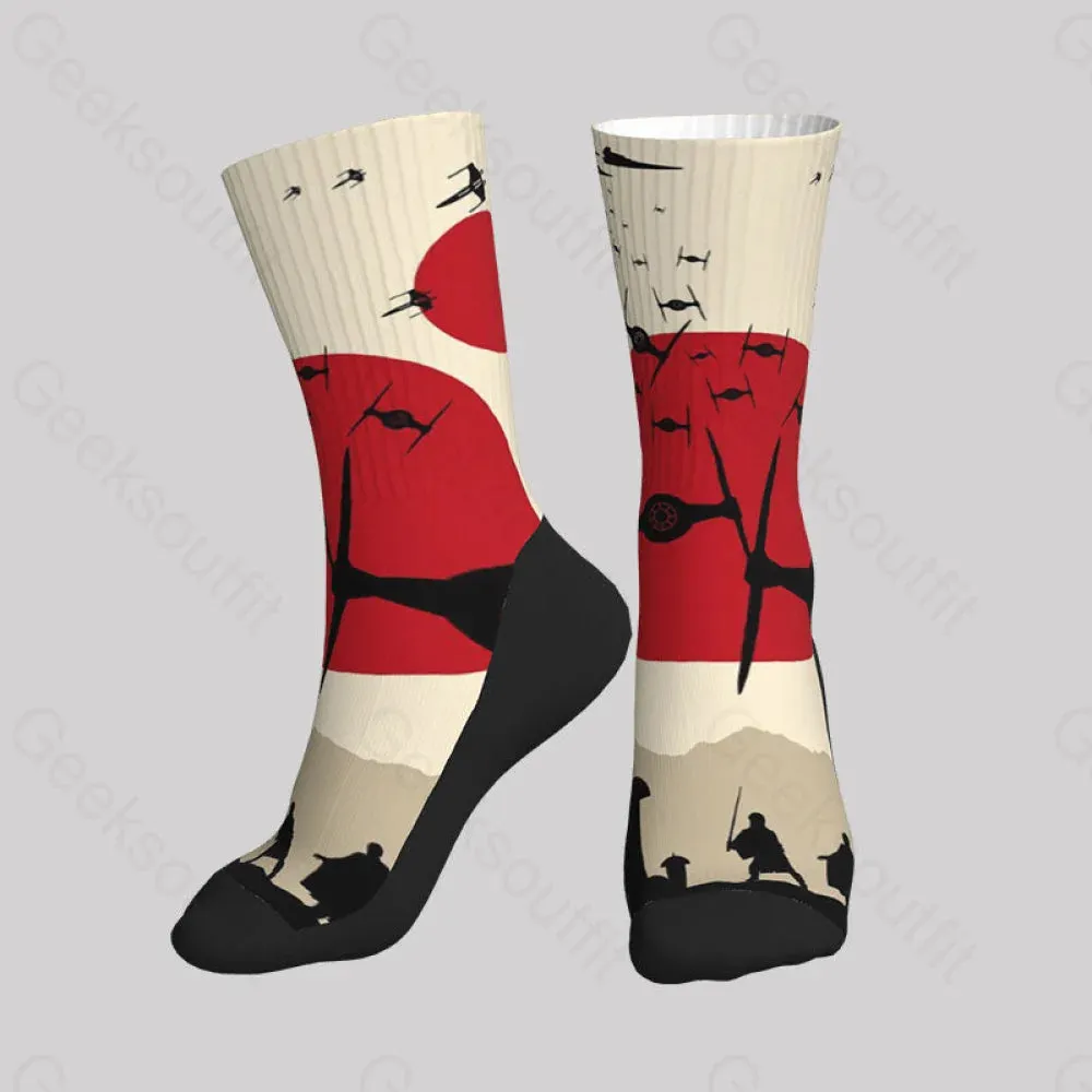 Airplane Silhouette Japanese Style Men's Socks