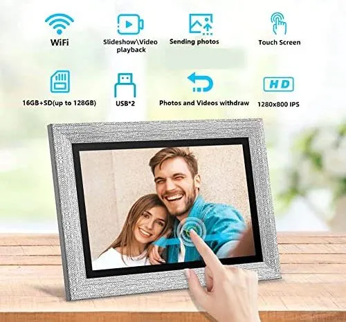 AISPro™ HD 10" Smart WiFi Digital Photo Frame: Video Player, Touch Screen, Alexa
