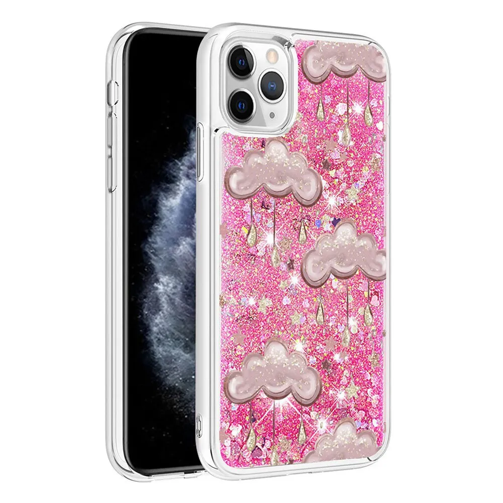 Anymob iPhone Case Pink With Cloud Dynamic Quicksand Soft Silicone Clear Back Cover