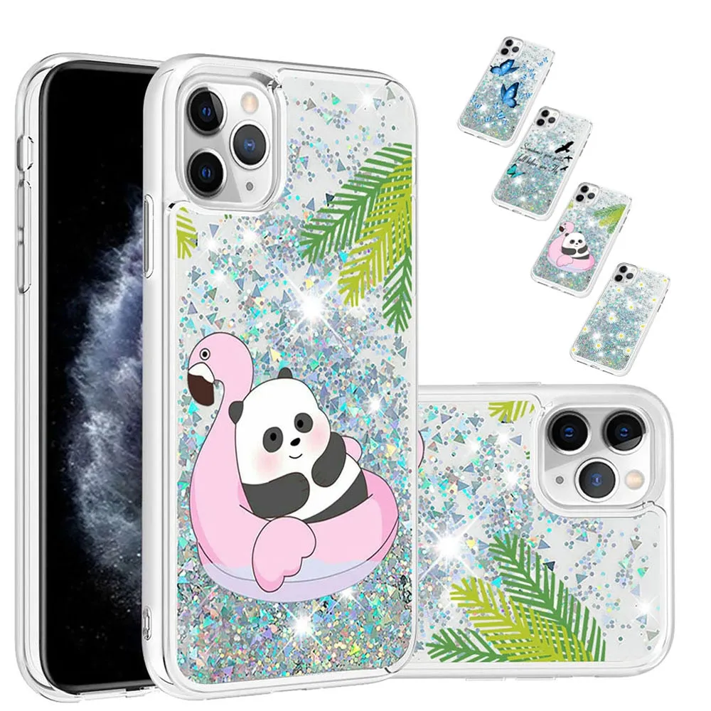Anymob iPhone Case Pink With Cloud Dynamic Quicksand Soft Silicone Clear Back Cover