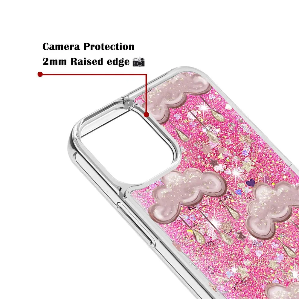 Anymob iPhone Case Pink With Cloud Dynamic Quicksand Soft Silicone Clear Back Cover