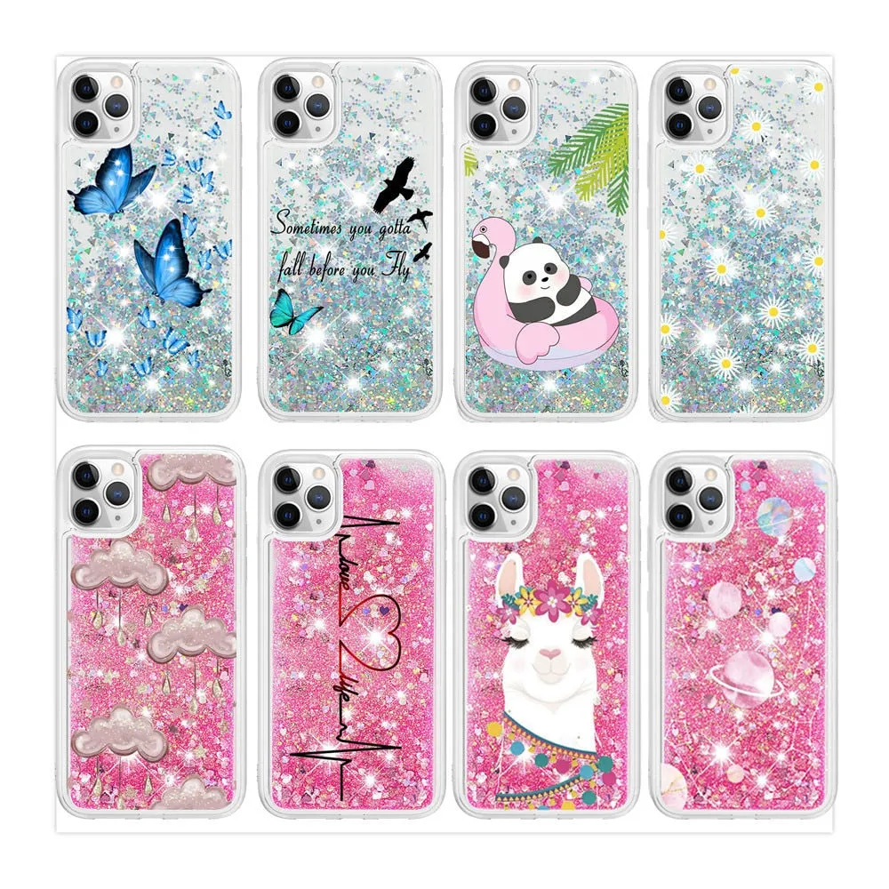 Anymob iPhone Case Pink With Cloud Dynamic Quicksand Soft Silicone Clear Back Cover