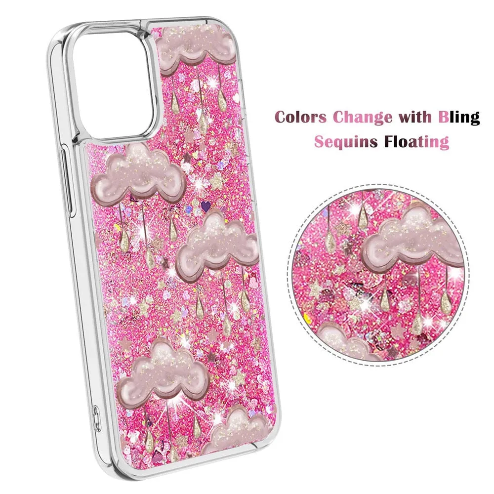 Anymob iPhone Case Pink With Cloud Dynamic Quicksand Soft Silicone Clear Back Cover