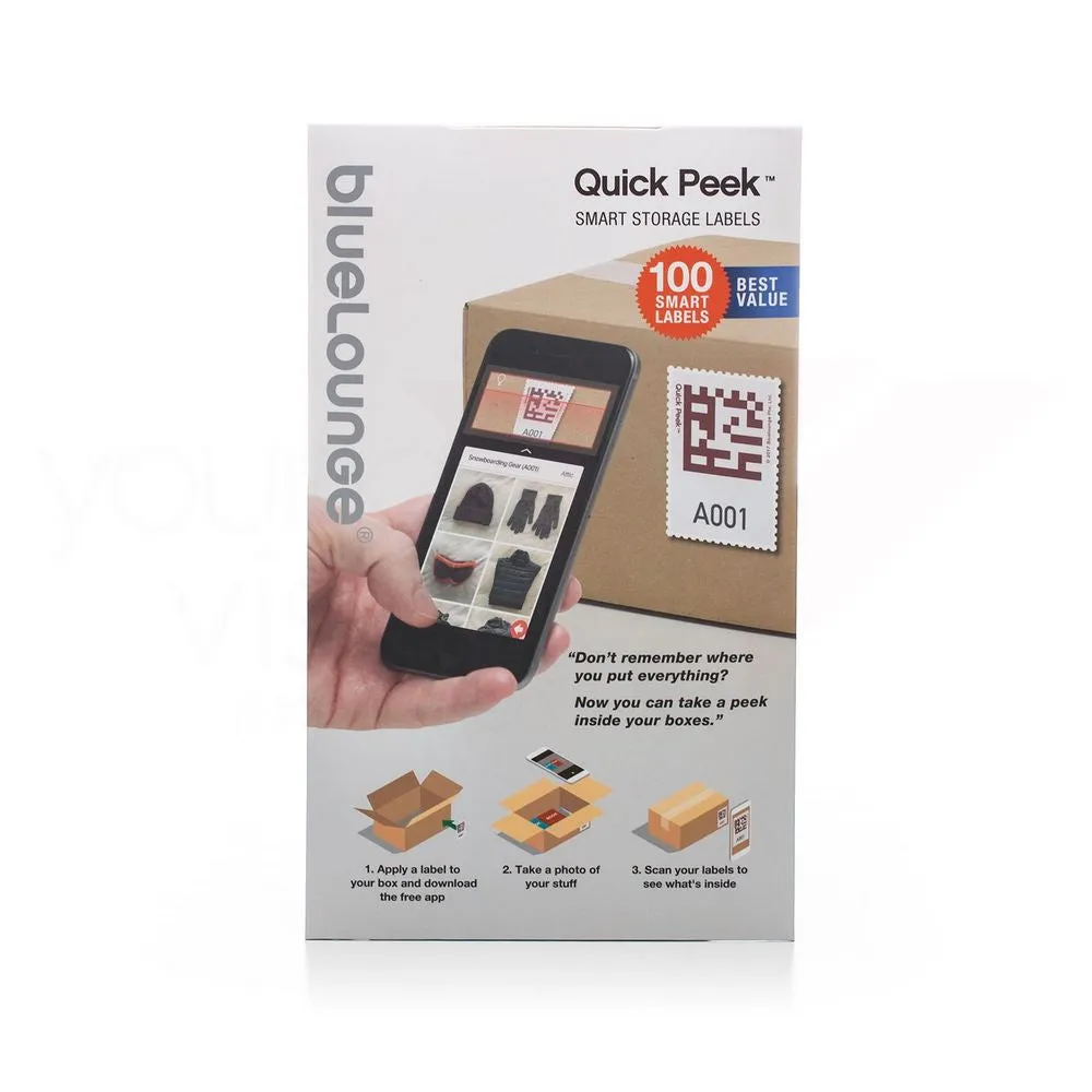 BlueLounge Quick Peek Smart Labels managing storage