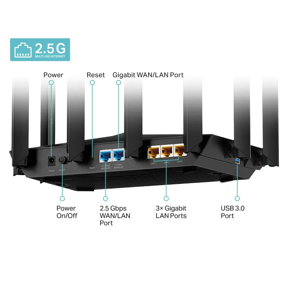 [CLEARANCE] TP-Link Archer AX80 Lightning Fast AX6000 8-Stream Dual Band MU-MIMO Wi-Fi 6 Router with 2.5G Multi-Gigabit Port, 4804Mbps at 5GHz, 1148Mbps at 2.4GHz, 2GHz Quad-Core CPU, OFDMA, Beamforming, VPN Clients & Server Supported, OneMesh