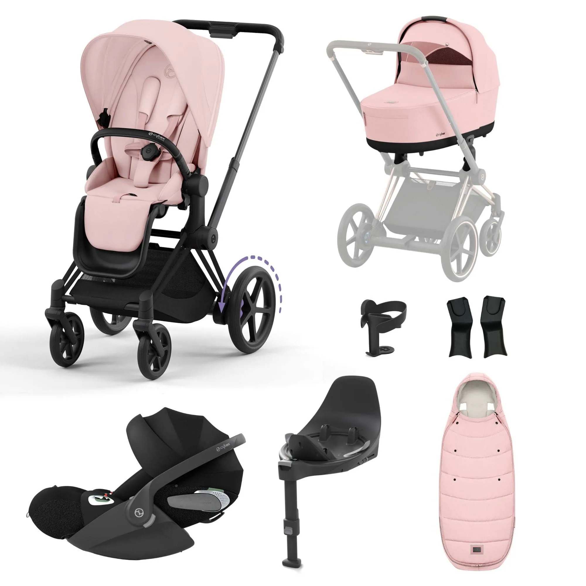 Cybex e-Priam Travel System With Cloud T in Peach Pink