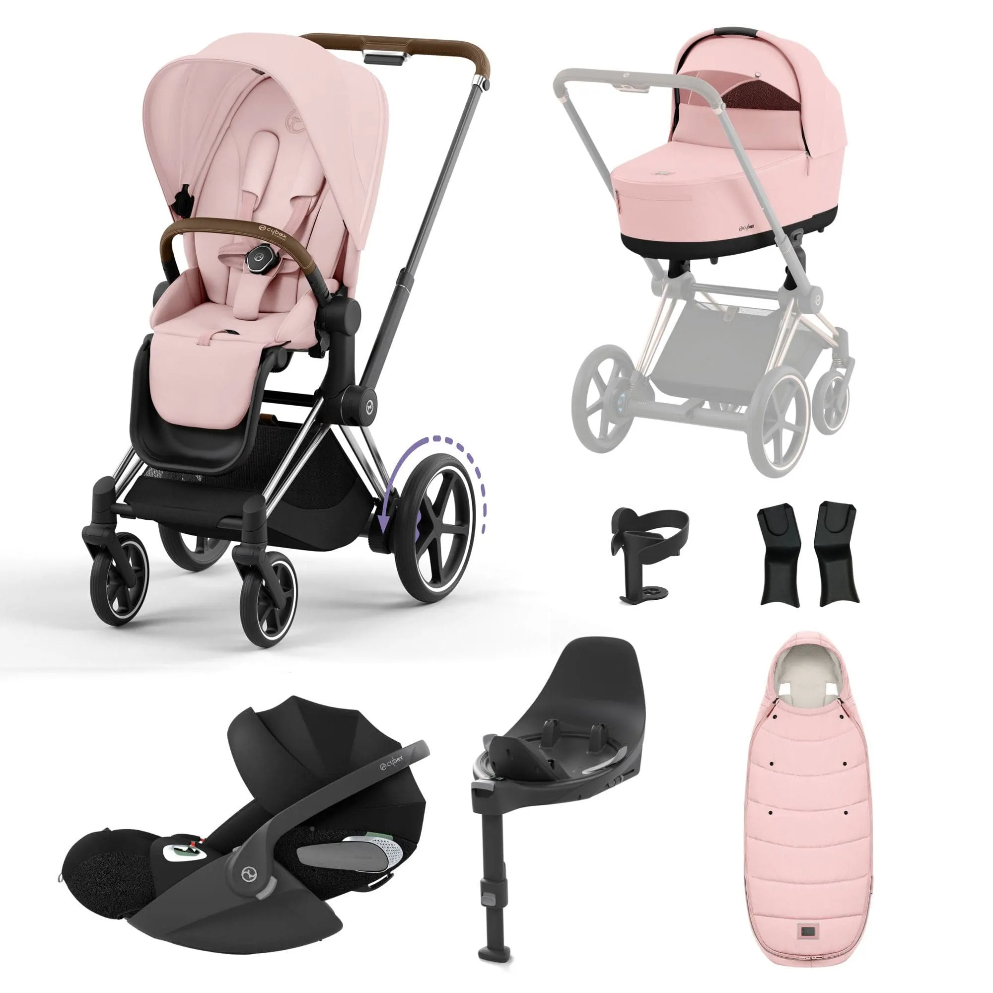 Cybex e-Priam Travel System With Cloud T in Peach Pink