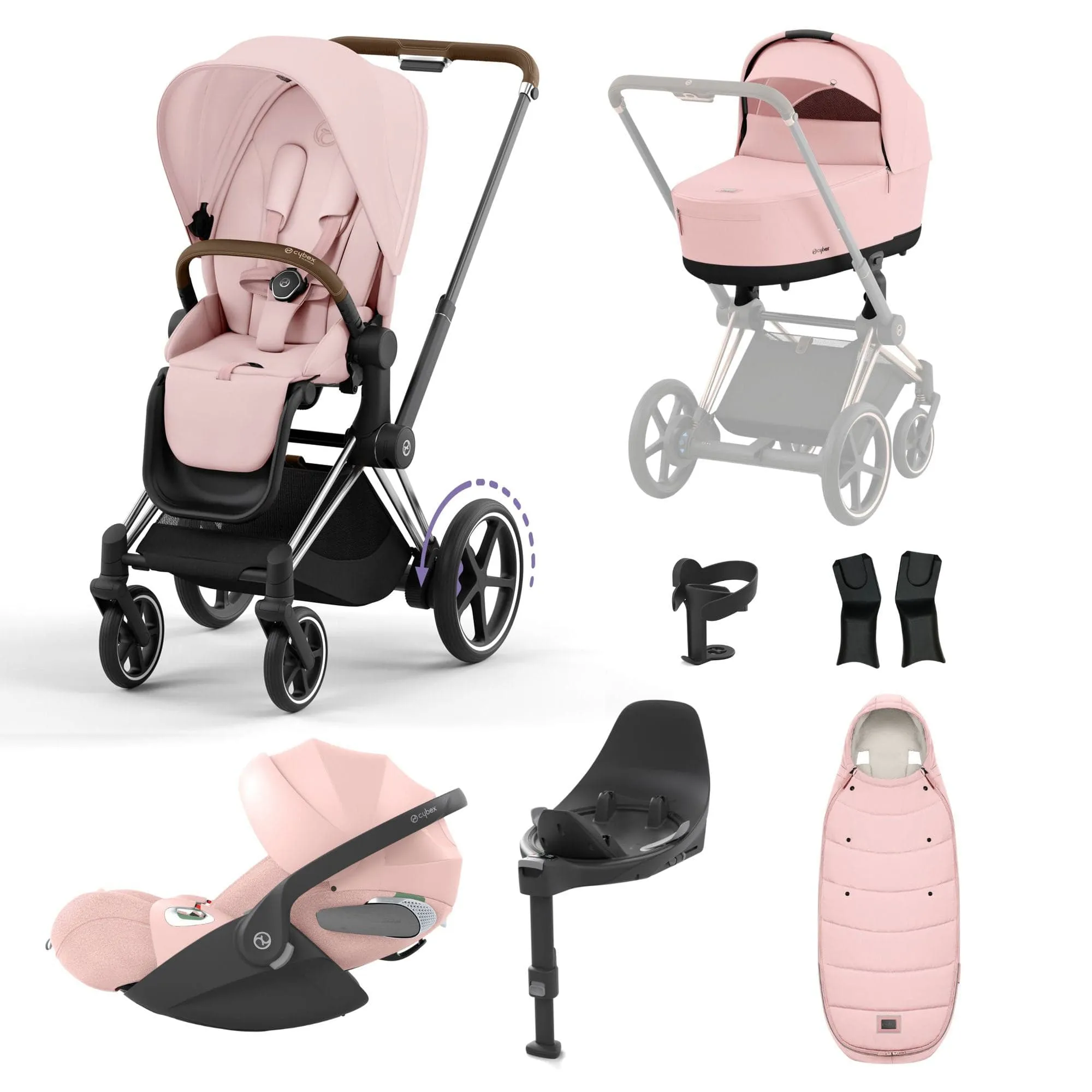 Cybex e-Priam Travel System With Cloud T in Peach Pink