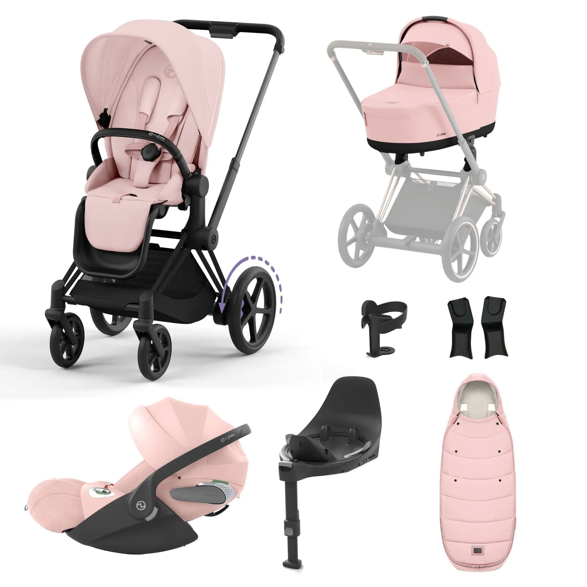 Cybex e-Priam Travel System With Cloud T in Peach Pink