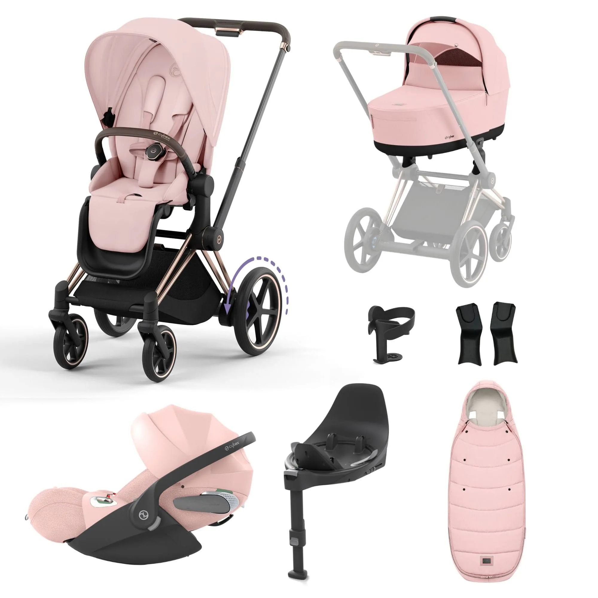 Cybex e-Priam Travel System With Cloud T in Peach Pink