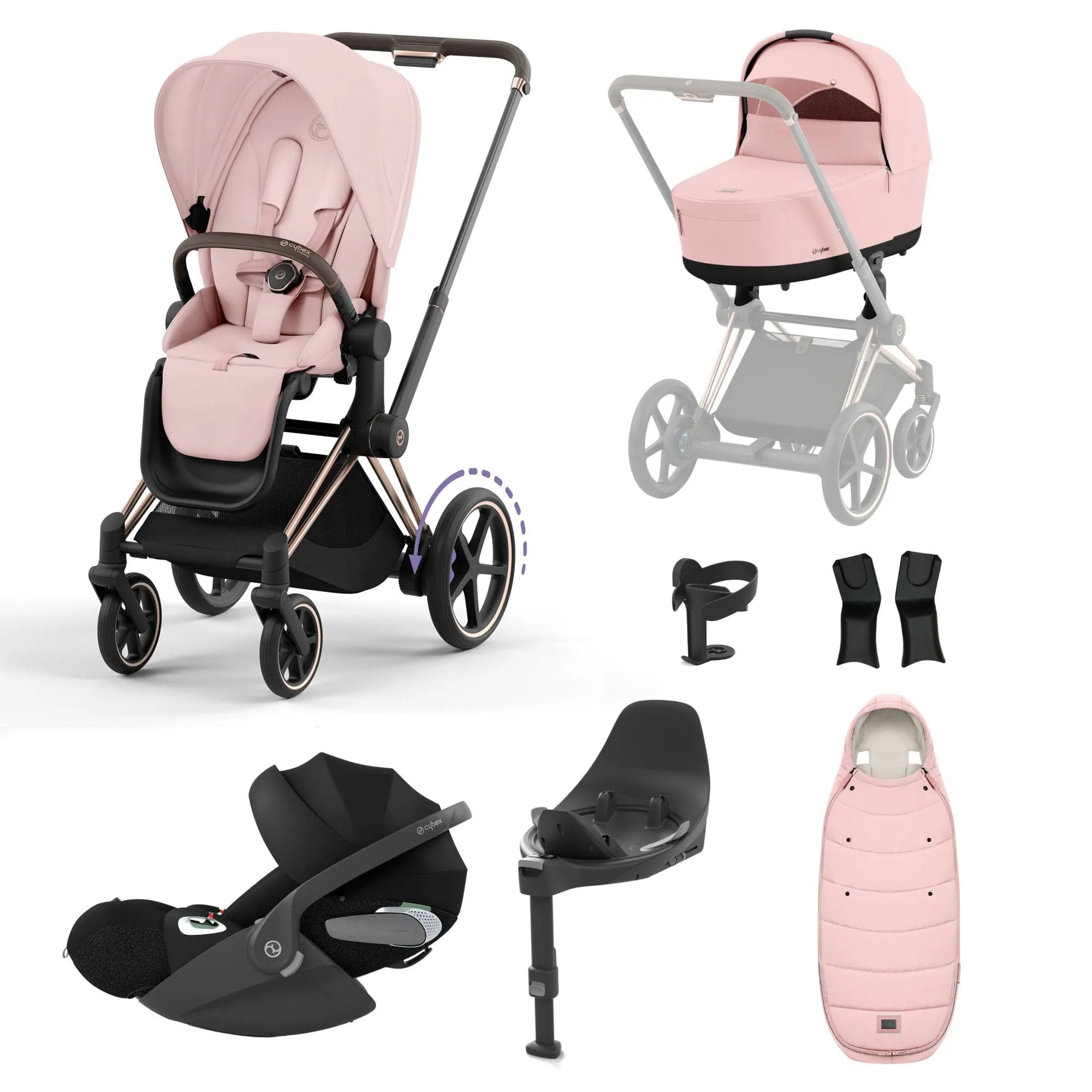 Cybex e-Priam Travel System With Cloud T in Peach Pink