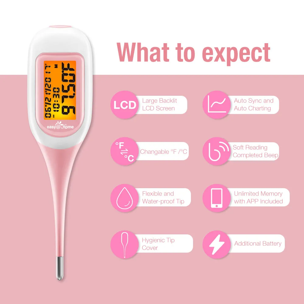 Easy@Home Smart Basal Thermometer, Large Screen and Backlit, FSA Eligible, Period Tracker with Premom(iOS & Android) - Auto BBT Sync, Charting, Coverline & Accurate Fertility Prediction EBT-300