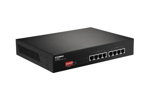 EDIMAX 8 Port 10/100 Fast Ethernet PoE  Switch with DIP Switch. PoE delivery up to 200m. Power budget: 130W. Auto Energy Saving Functions. Plug and Play. VLAN &