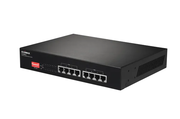 EDIMAX 8 Port 10/100 Fast Ethernet PoE  Switch with DIP Switch. PoE delivery up to 200m. Power budget: 130W. Auto Energy Saving Functions. Plug and Play. VLAN &