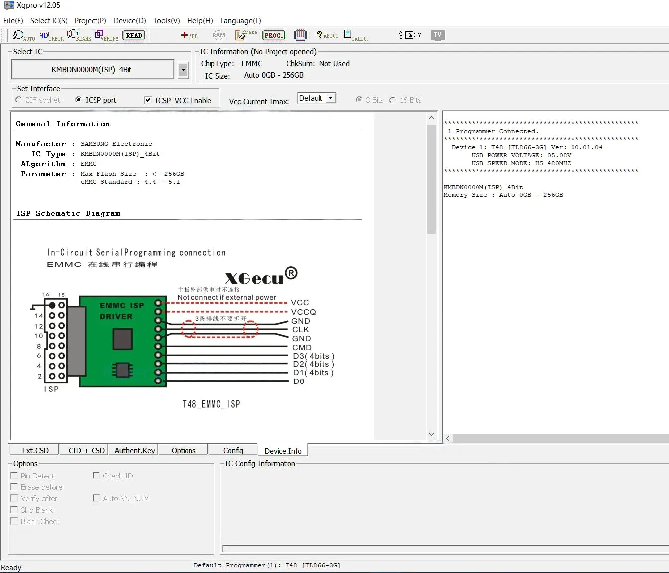 EMMC ISP Module for XGecu T48: Perform In Circuit Serial Programming, Reading and Testing