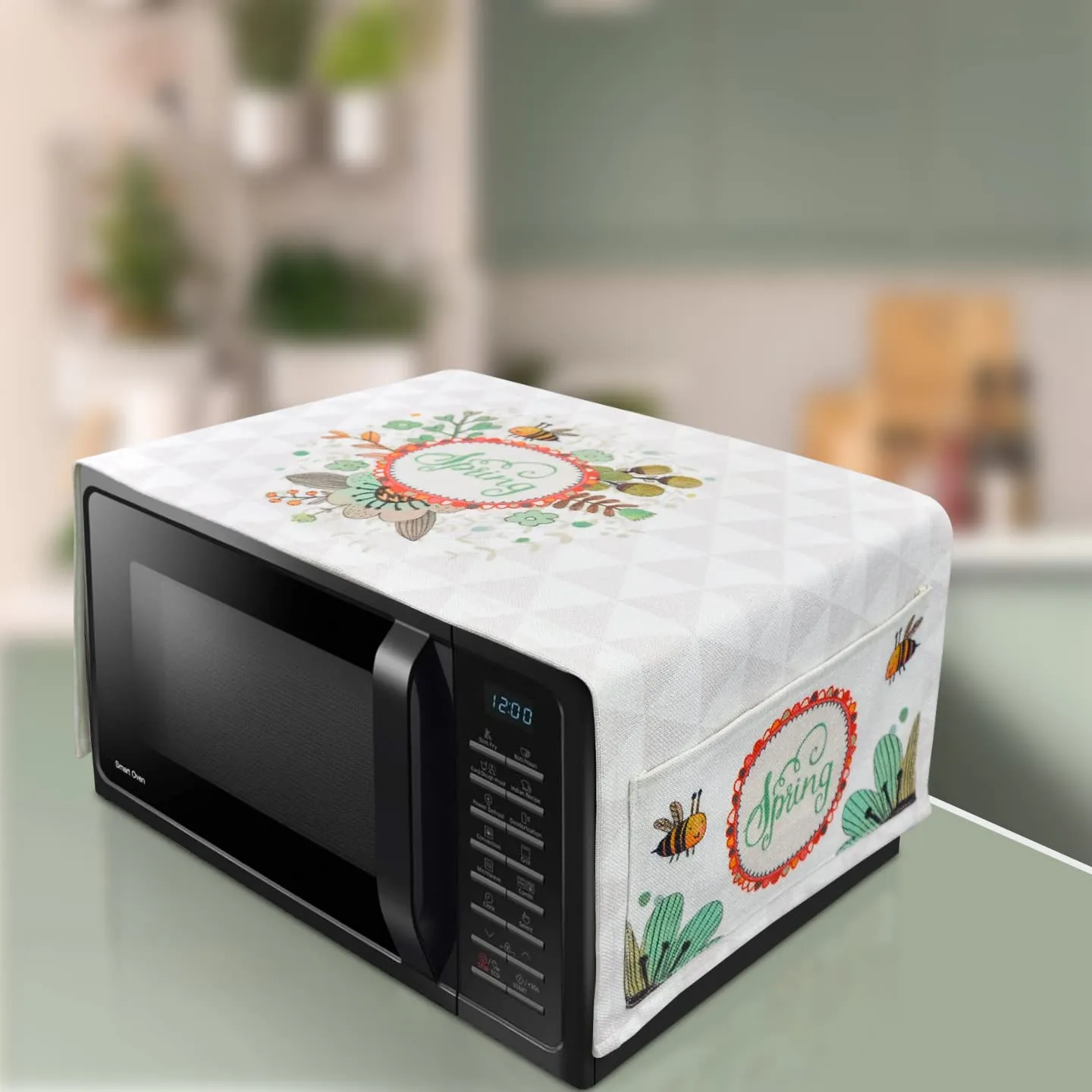 FABKUC Microwave/Oven Top Cotton Cover with 2 Utility Pockets, Splash-Proof, Dustproof Washer Dryer Cover (Little Bee)