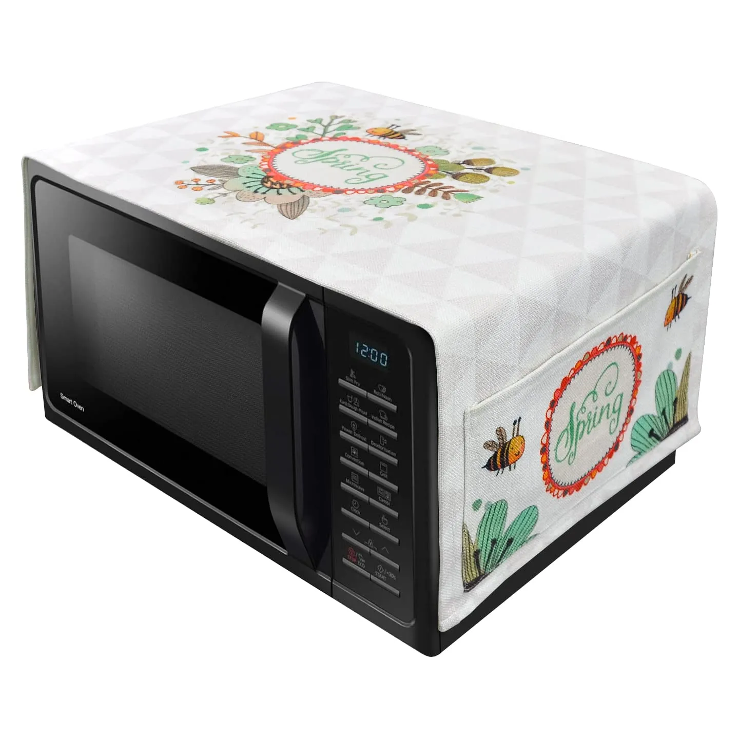 FABKUC Microwave/Oven Top Cotton Cover with 2 Utility Pockets, Splash-Proof, Dustproof Washer Dryer Cover (Little Bee)