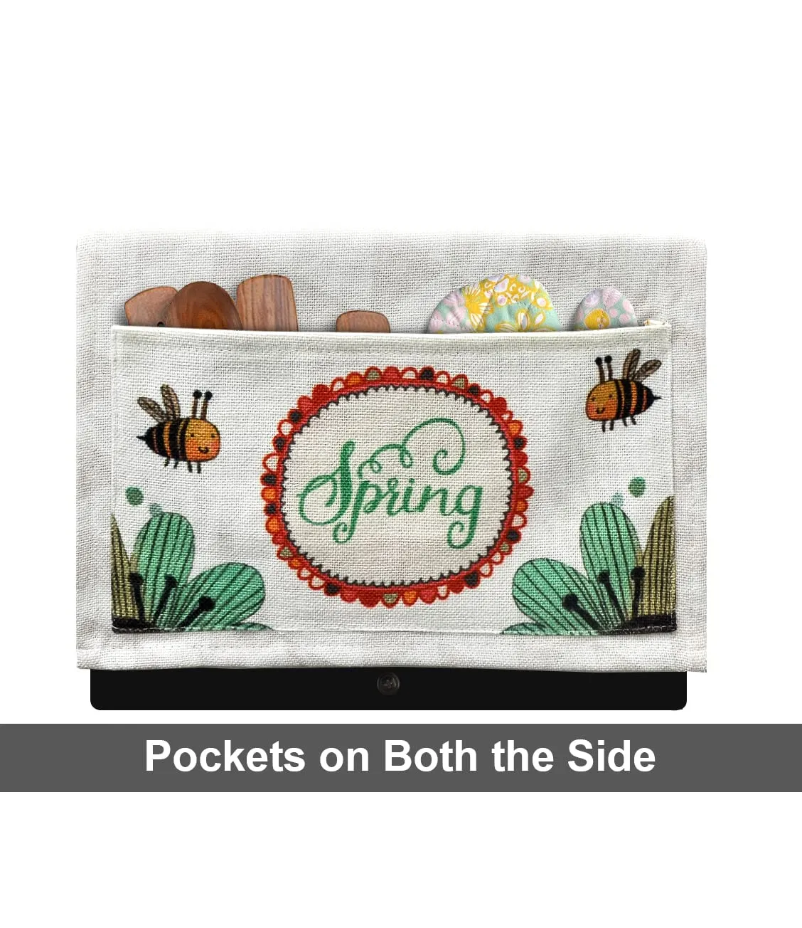 FABKUC Microwave/Oven Top Cotton Cover with 2 Utility Pockets, Splash-Proof, Dustproof Washer Dryer Cover (Little Bee)
