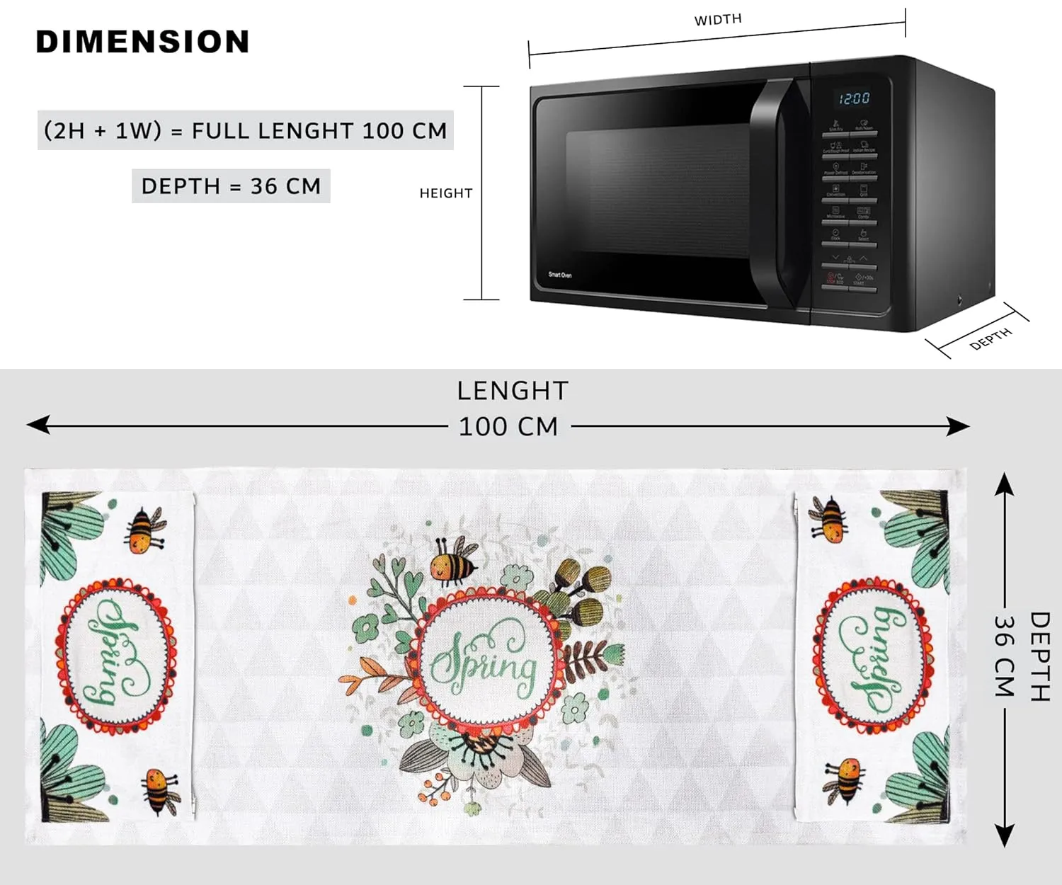 FABKUC Microwave/Oven Top Cotton Cover with 2 Utility Pockets, Splash-Proof, Dustproof Washer Dryer Cover (Little Bee)