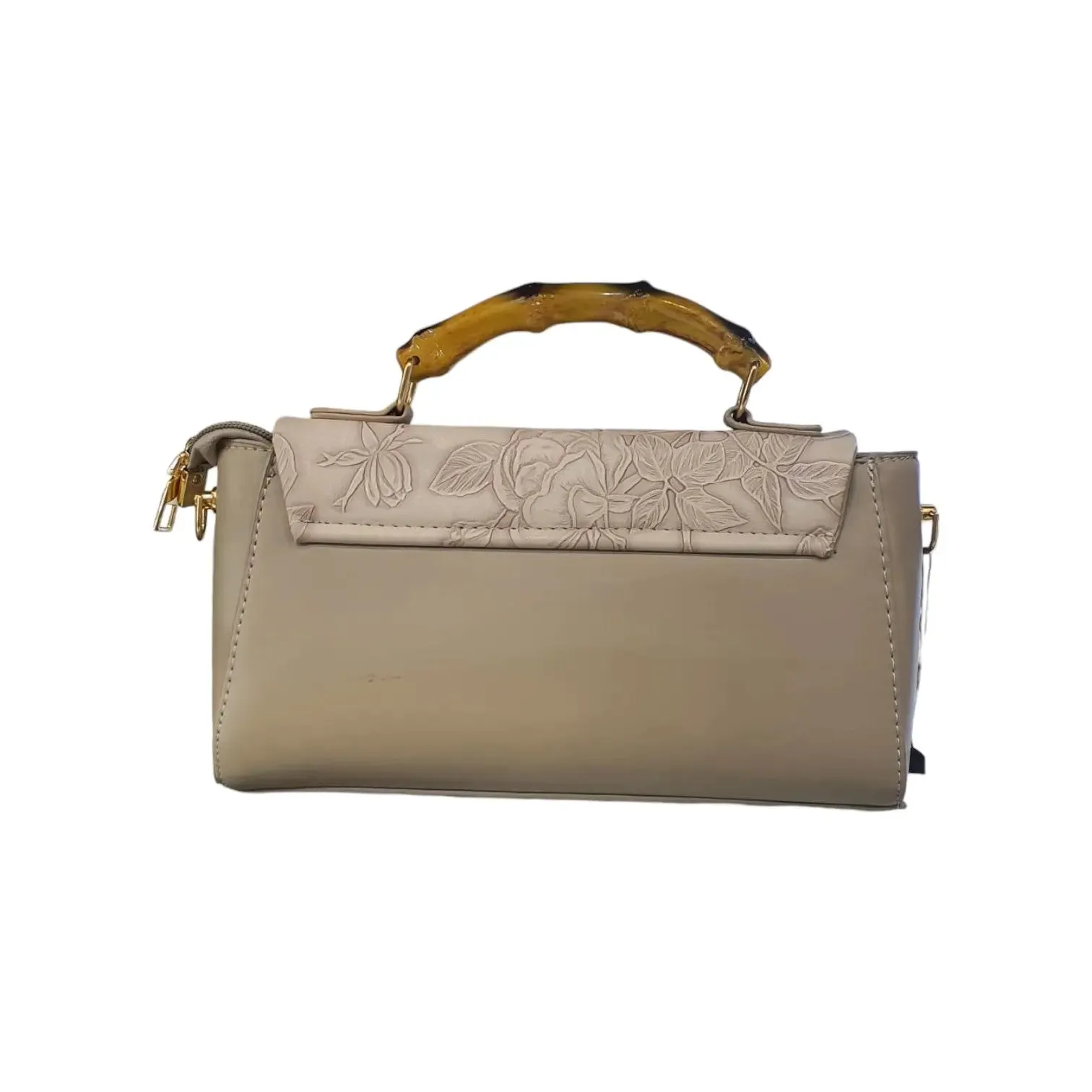 Floral Embossed Bamboo Handle Bag