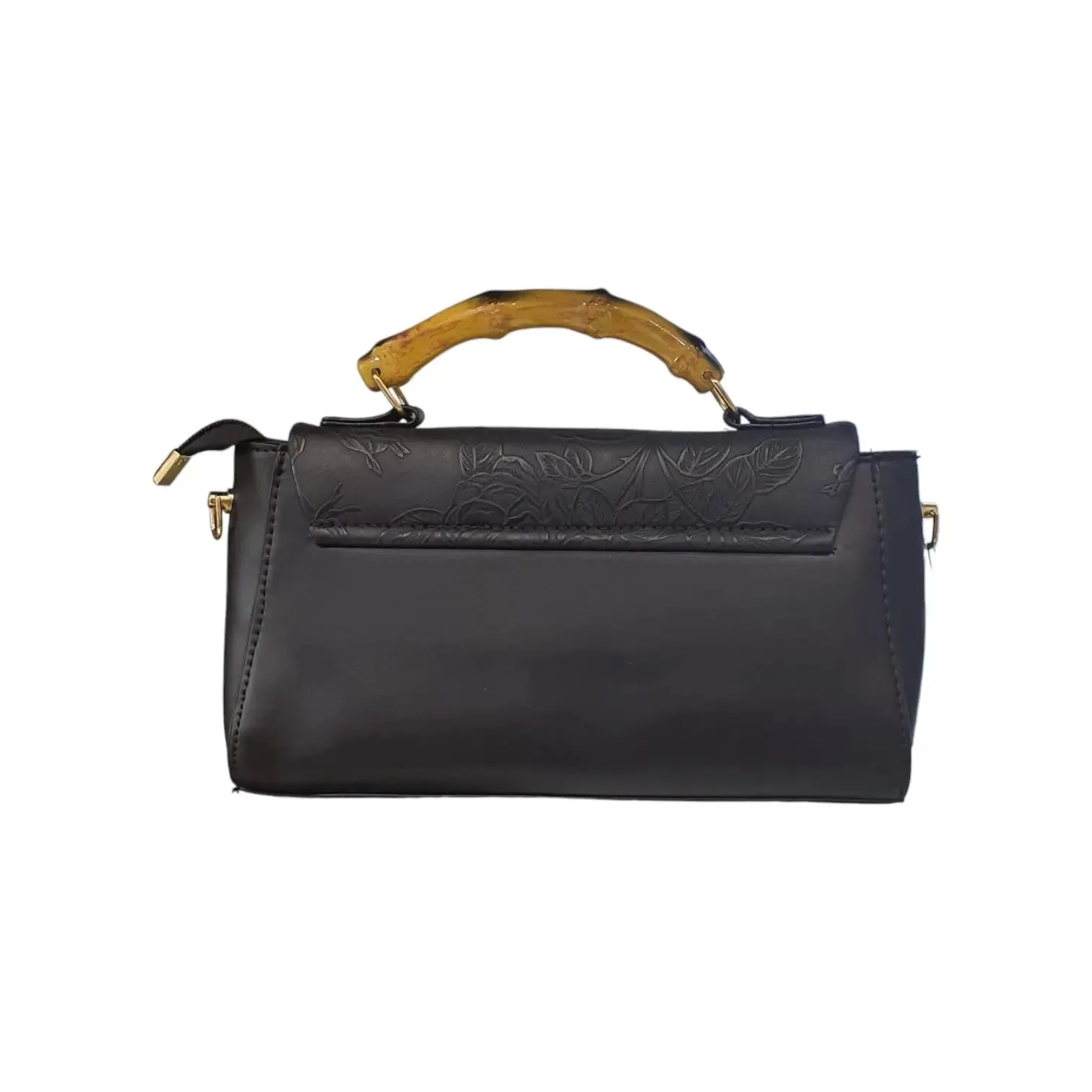 Floral Embossed Bamboo Handle Bag