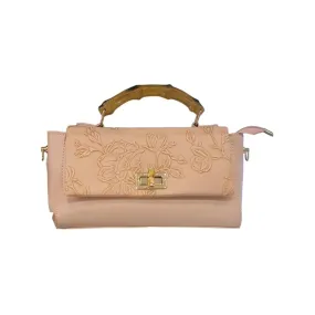 Floral Embossed Bamboo Handle Bag