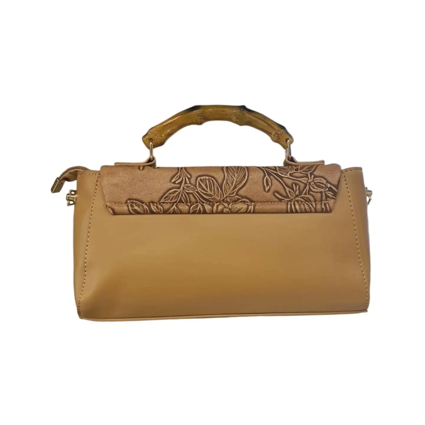 Floral Embossed Bamboo Handle Bag