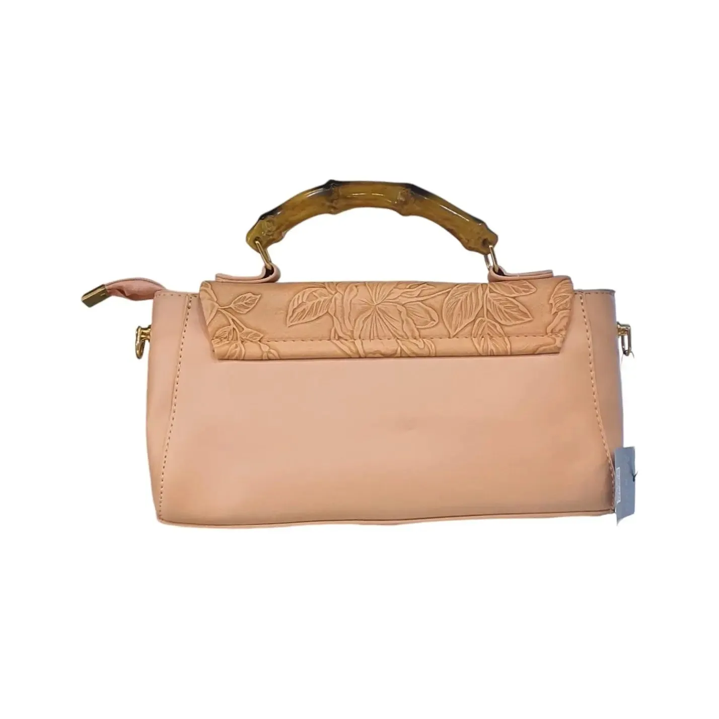 Floral Embossed Bamboo Handle Bag
