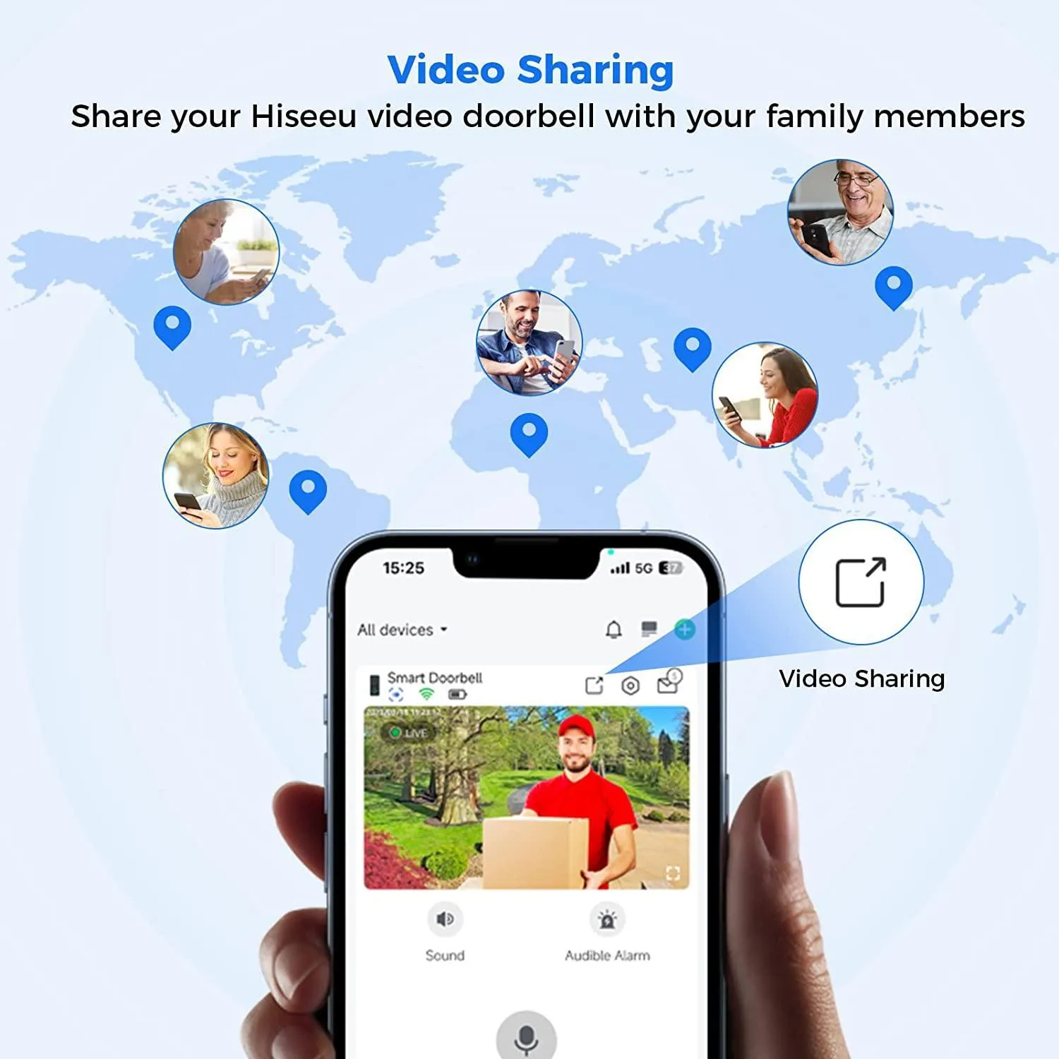 Hiseeu Wireless Doorbell Camera with Chime, Voice Changer, 2MP Video, PIR Detection, 100% Wire-Free Battery Powered, Anti-Theft Alarm, Night Vision, SD/Cloud Storage, Alexa/2.4Ghz WiFi Compatible.