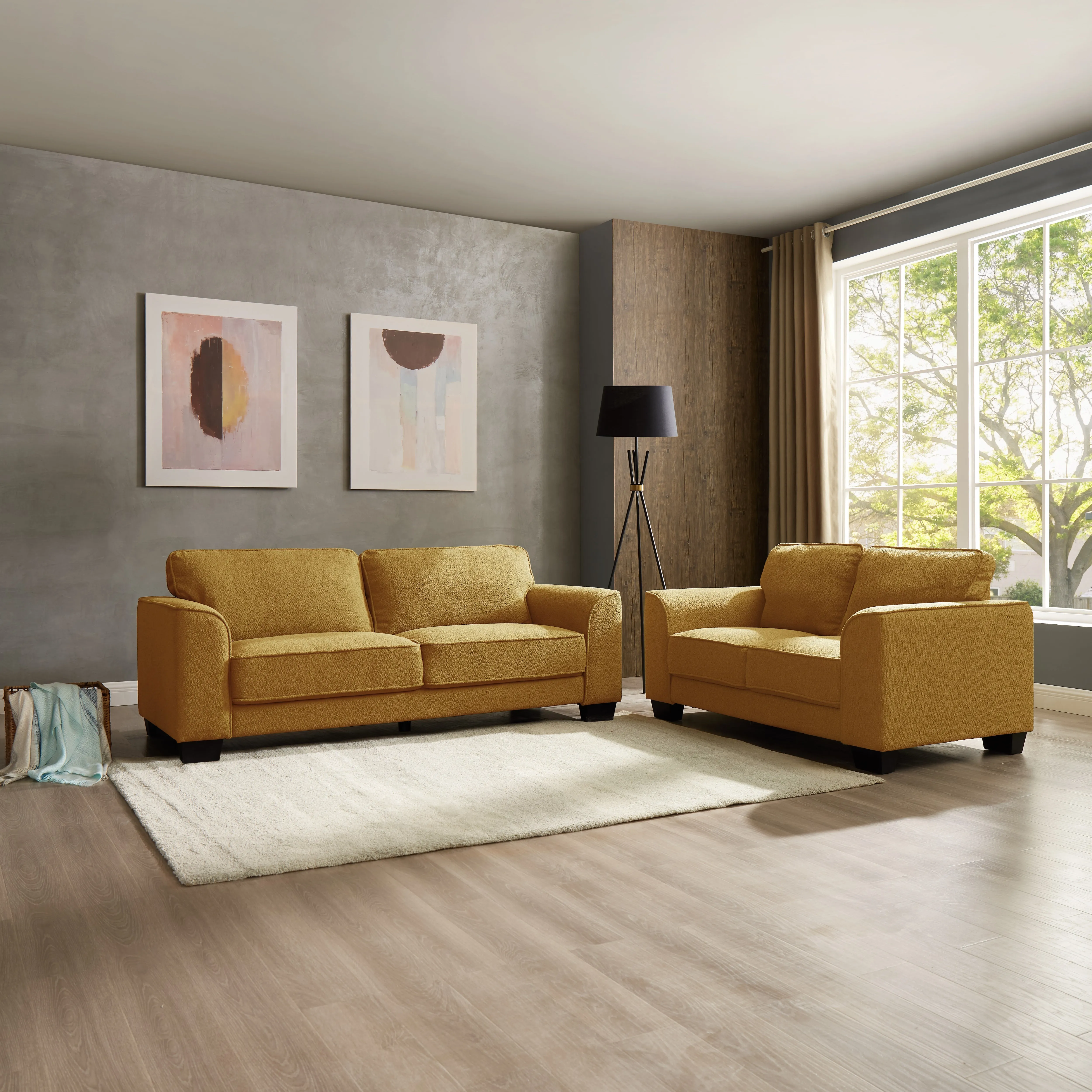 Jada Mustard Boucle Fabric 2 Seater Sofa