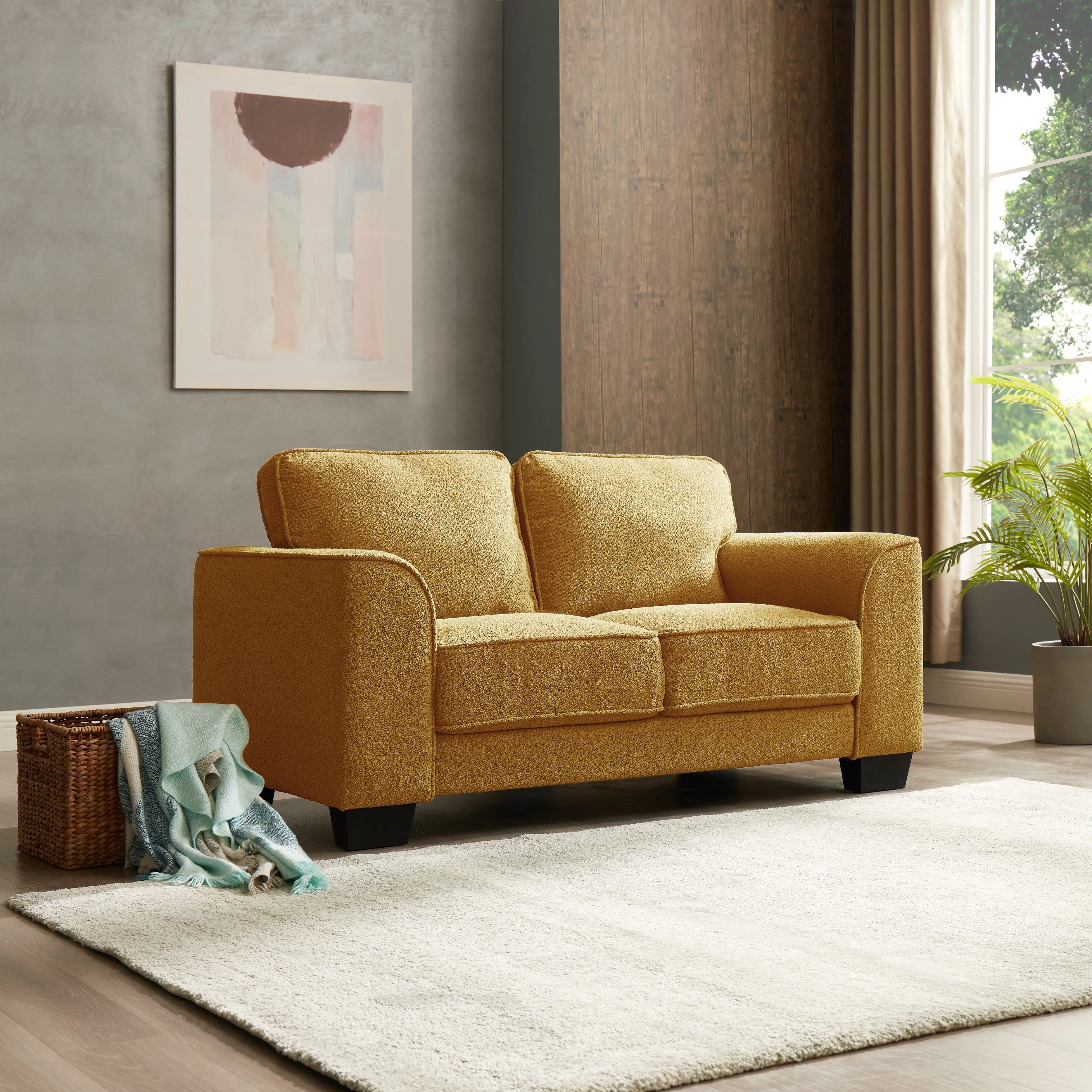 Jada Mustard Boucle Fabric 2 Seater Sofa