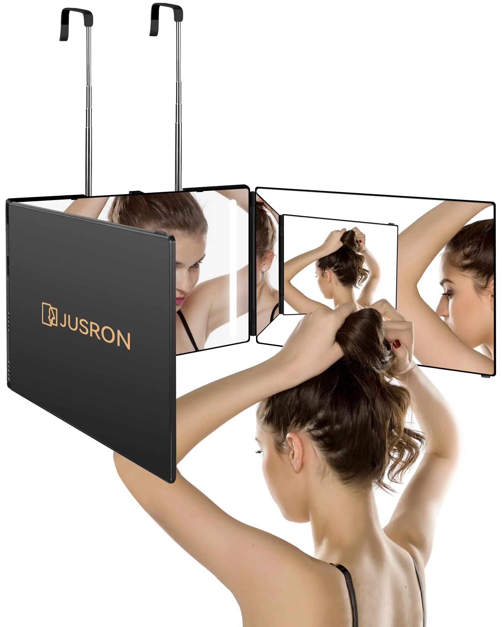 JUSRON 3 Way Mirror for Self Hair Cutting 360 Viewing Angle Self Hair Cutting Mirror, Clear Anti-Fog HD Glass
