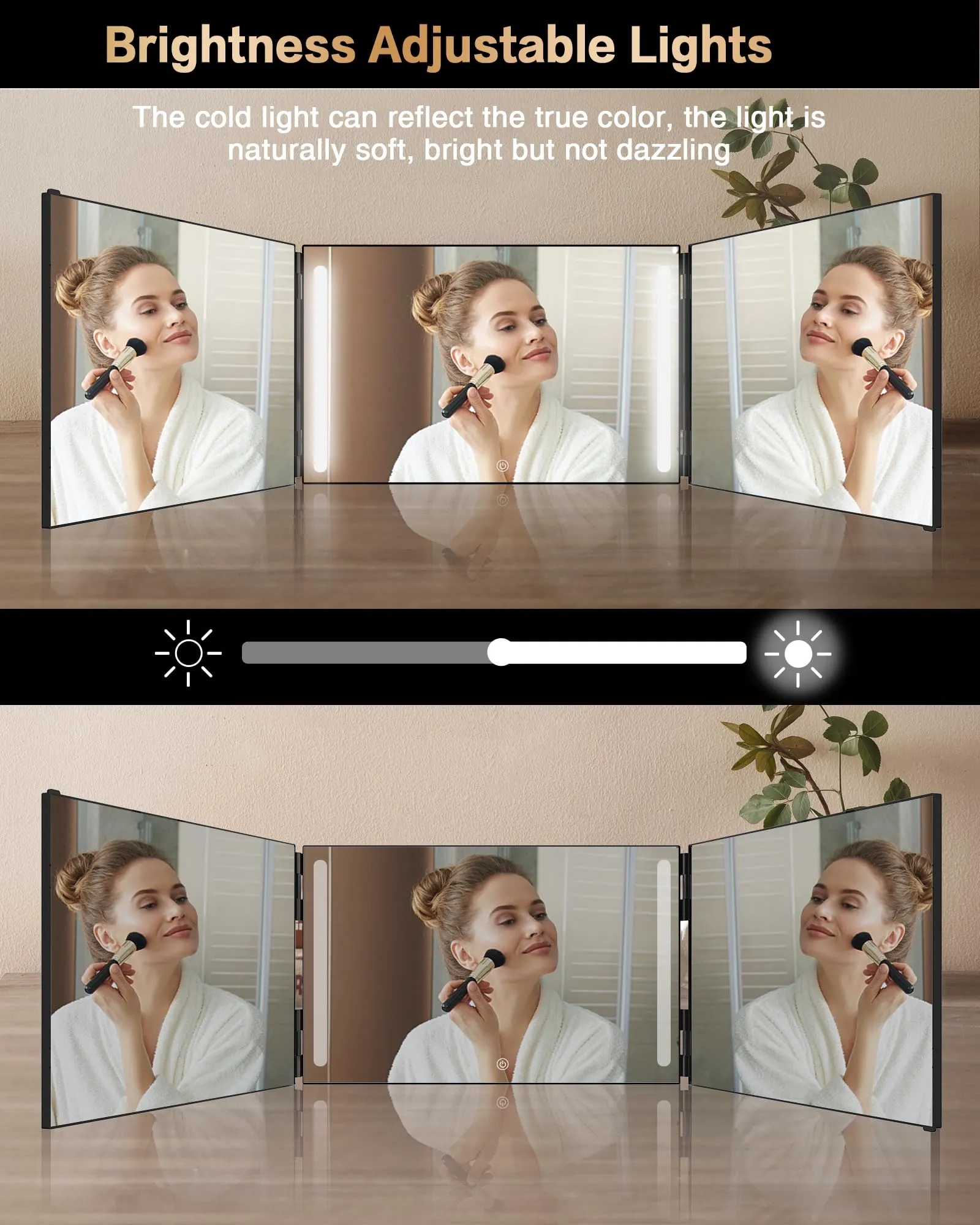 JUSRON 3 Way Mirror for Self Hair Cutting 360 Viewing Angle Self Hair Cutting Mirror, Clear Anti-Fog HD Glass