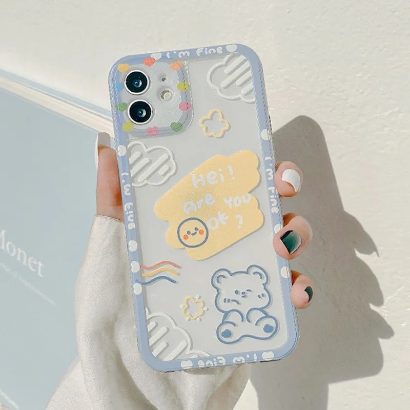 Kawaii Cloud Bear Doodle Art iPhone Case