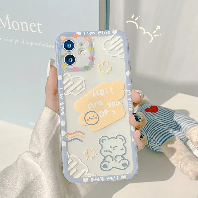 Kawaii Cloud Bear Doodle Art iPhone Case