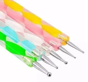 KIT BOLEADOR COM 5 PINCEL PONTA DUPLA PARA DECORAÇÃO DE UNHA COLORIDOS