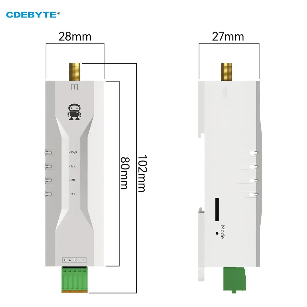 LoRa Wireless Modem 433MHz Ultra Small Size Rail Installation 30dBm 10KM CDEBYTE E95M-DTU(400SL30-485) RSSI LBT AT Command Modbu