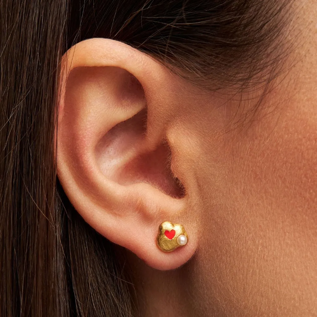 Magic Stone Heart earring 1 pcs - Gold plated