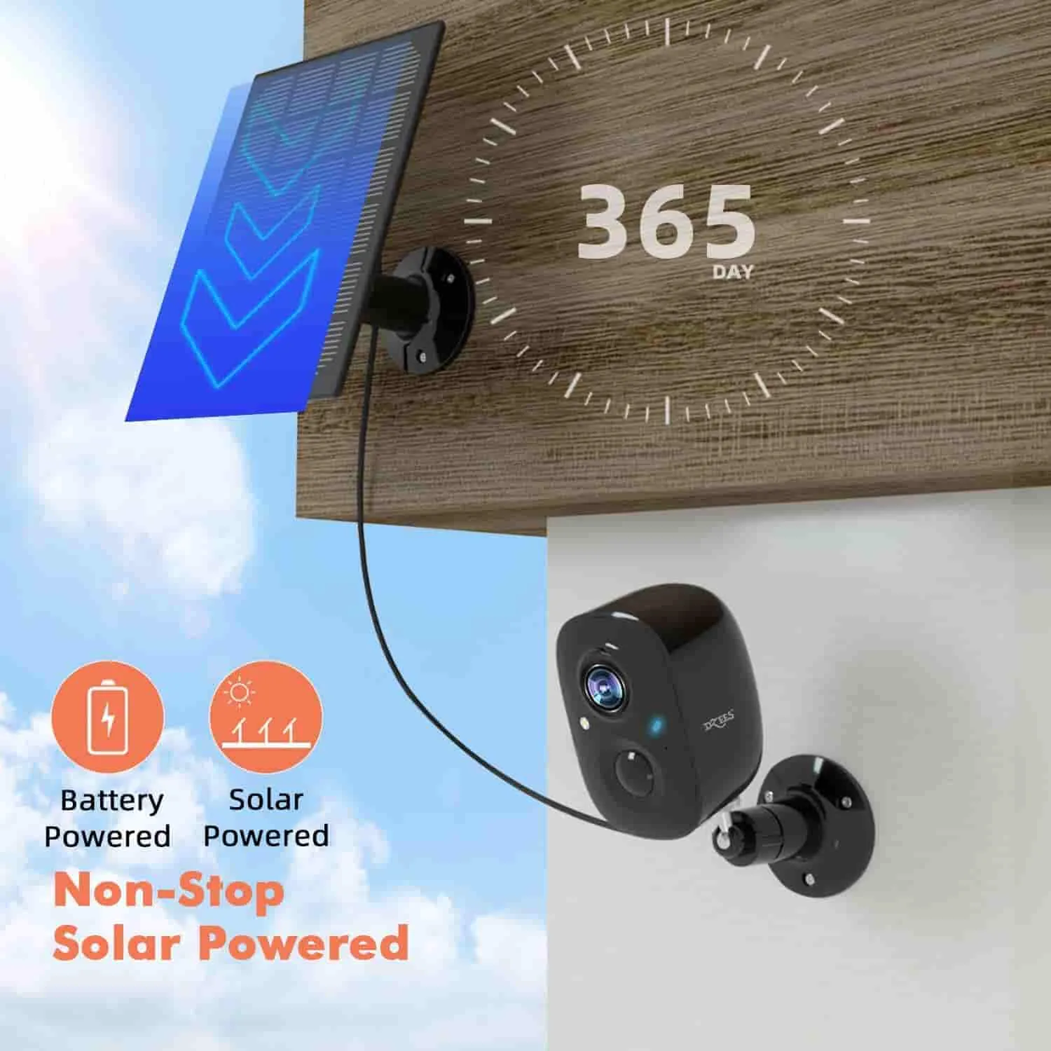 Mini 1080P Wireless Battery Powered Security Camera with Solar Panel for Indoor Outdoor Use Dzees CG6BK
