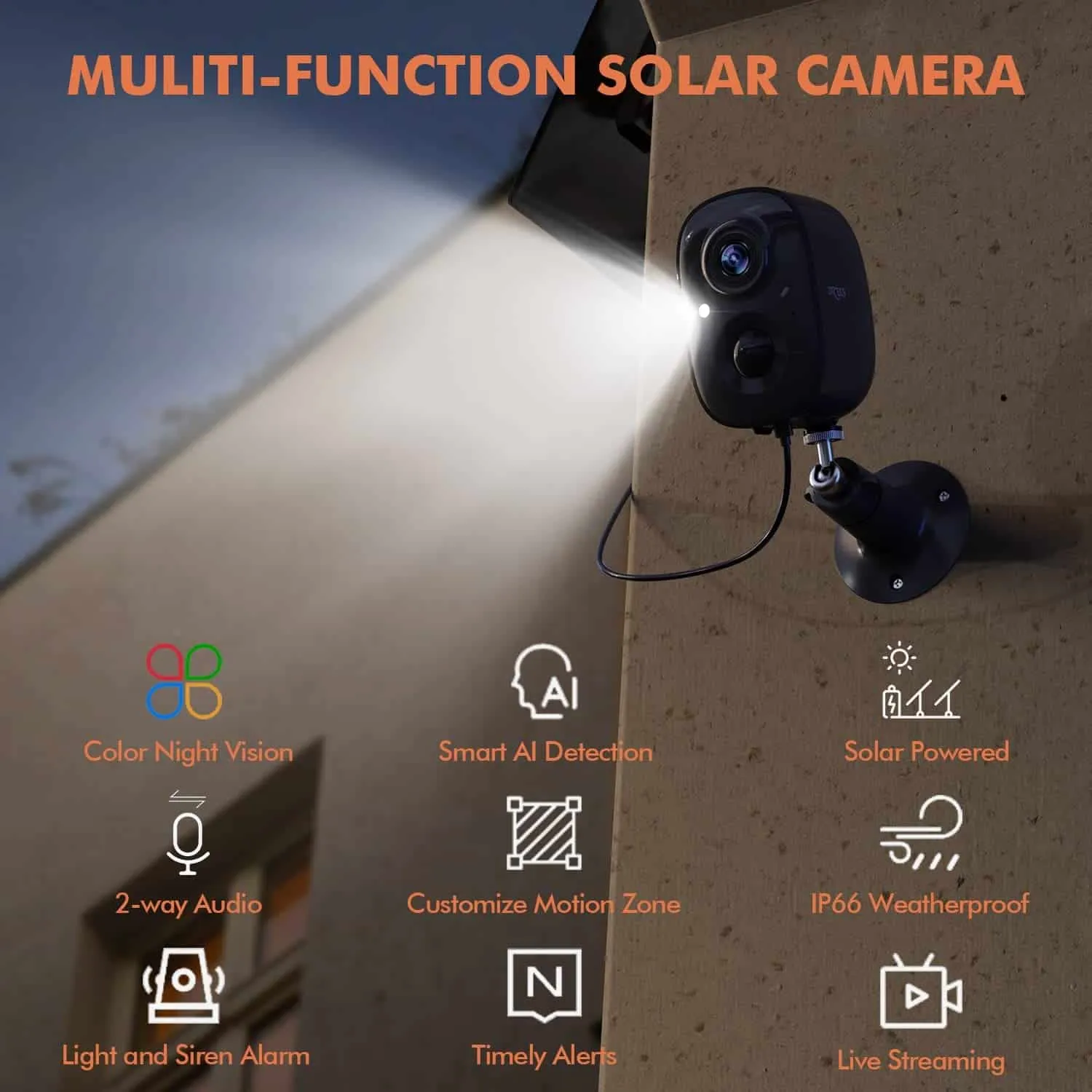 Mini 1080P Wireless Battery Powered Security Camera with Solar Panel for Indoor Outdoor Use Dzees CG6BK