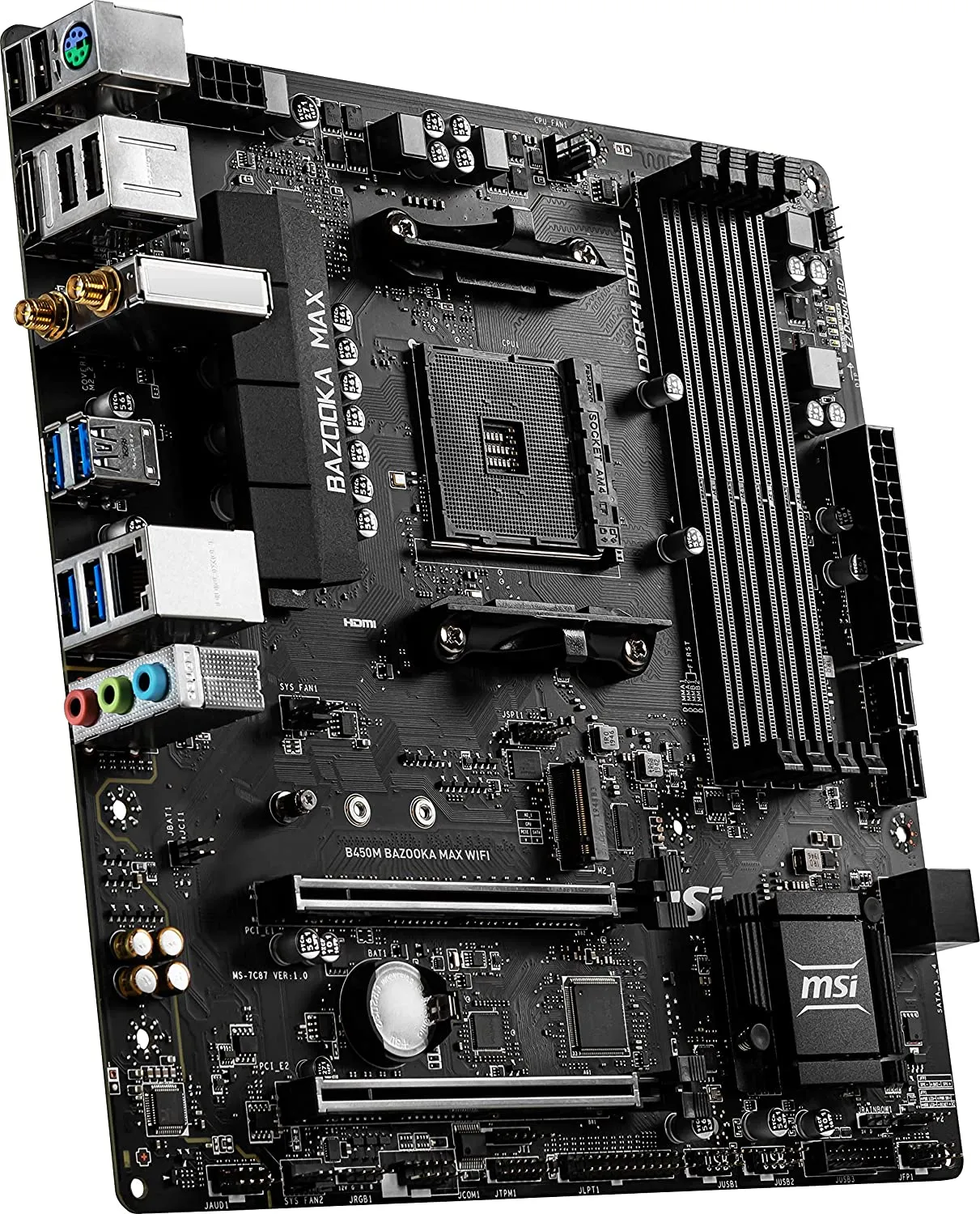 MSI B450M Bazooka MAX WiFi Arsenal Gaming AMD Ryzen 1st, 2nd, and 3rd Gen AM4 M.2 USB 3.2 DDR4 HDMI WiFi Micro-ATX Motherboard